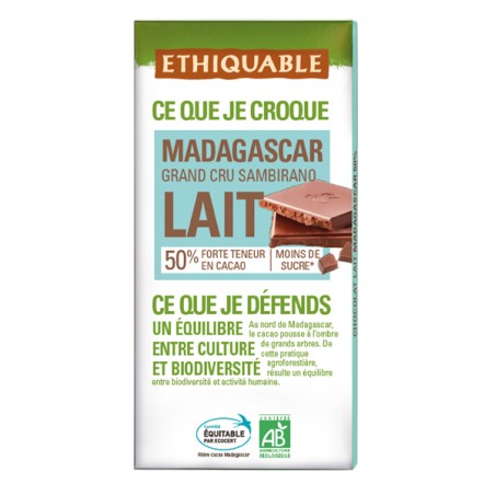 Chocolat lait 50% cacao Madagascar BIO 100g