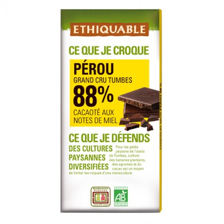 Chocolat noir 88% cacao Pérou BIO 100g